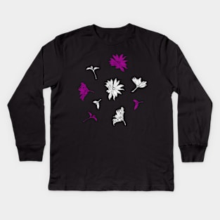 Floral line-art gray-purple Kids Long Sleeve T-Shirt